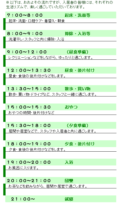 やよい苑での一日の生活